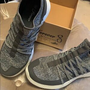 Laceless gray and silver sneakers, lightweight